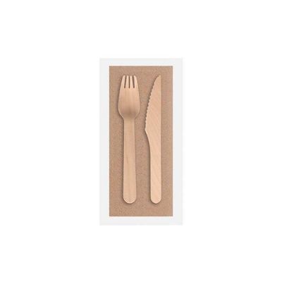 Set Servilleta + Cuchillo y Tenedor Madera Estuchado Caja 250 uds